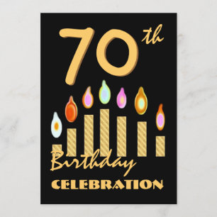 70th - 79th Birthday Party Invitation Gold Candles