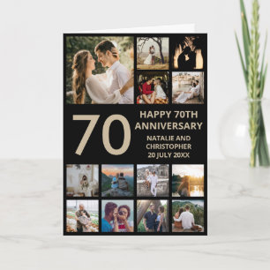 70th Anniversary 13 Photo Collage Black and Gold Card