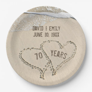 70th Anniversary Beach Hearts Paper Plate