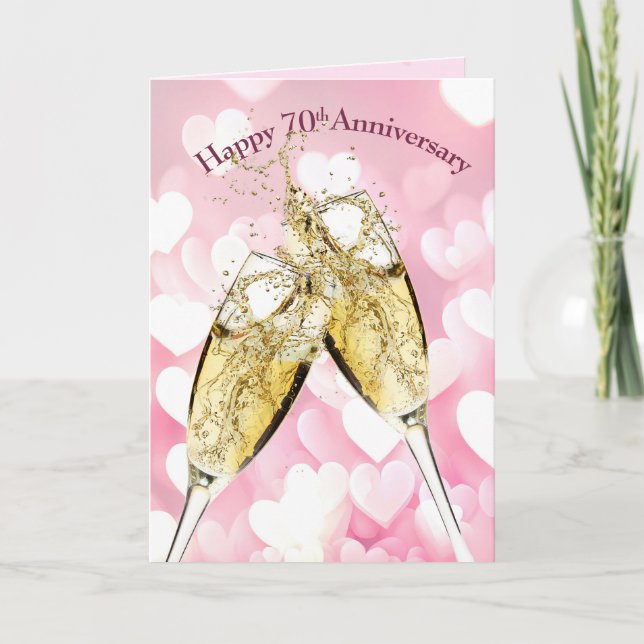 70th Anniversary Champagne Toast On Hearts Card (Front)