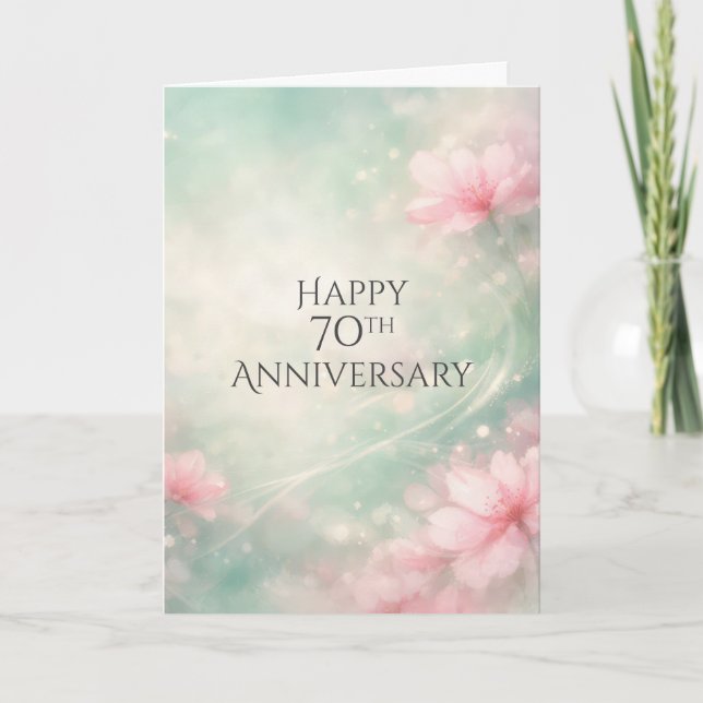 70th Anniversary Dreamy Flowers On Mint Green  Card (Front)