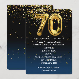 70th Anniversary Gold Balloons Confetti Invitation
