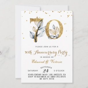 70th Anniversary Gold Floral Invitation