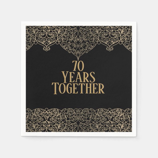 70th Anniversary Gold Lace On Black Napkins (Front)