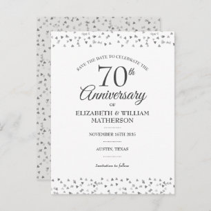 70th Anniversary Hearts Confetti Save the Date Announcement Postcard