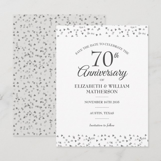 70th Anniversary Hearts Confetti Save the Date Announcement Postcard (Front/Back)