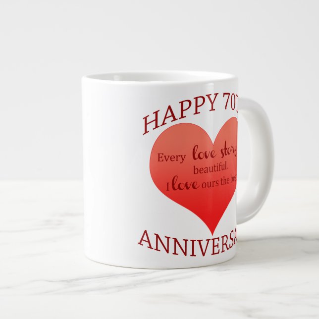70th. Anniversary Large Coffee Mug (Front Right)