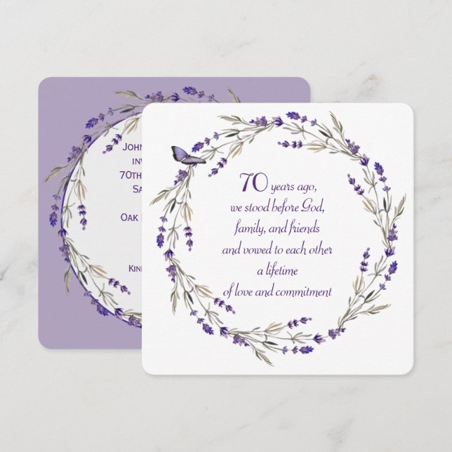 70th Anniversary Lavender Wreath Invitation (Front/Back)