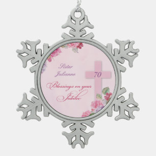70th Anniversary of Religious Life Catholic Nun Snowflake Pewter Christmas Ornament