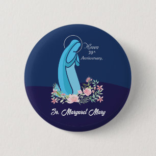 70th Anniversary of Religious Life Nun Pink Flower 6 Cm Round Badge