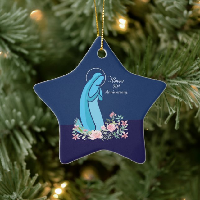 70th Anniversary of Religious Life Nun Pink Flower Ceramic Tree Decoration (Tree)