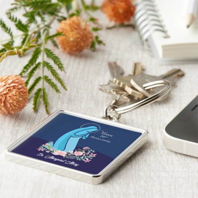 70th Anniversary of Religious Life Nun Pink Flower Key Ring (Side)