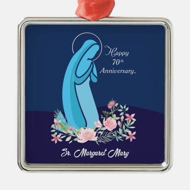 70th Anniversary of Religious Life Nun Pink Flower Metal Tree Decoration (Front)