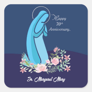 70th Anniversary of Religious Life Nun Pink Flower Square Sticker