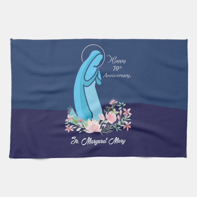 70th Anniversary of Religious Life Nun Pink Flower Tea Towel (Horizontal)