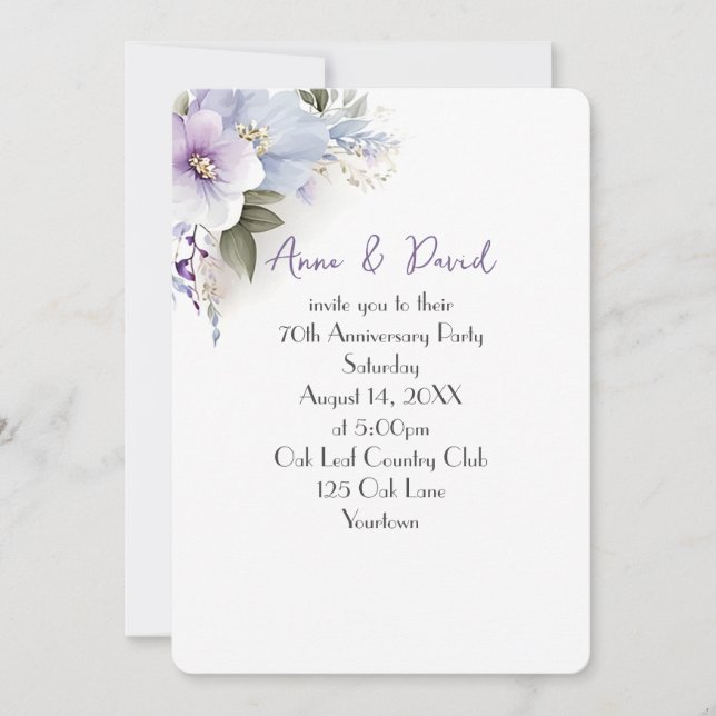 70th Anniversary Party Floral Bouquet Invitation (Front)