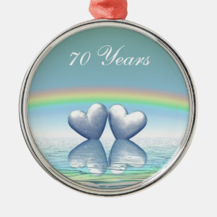 70th Anniversary Platinum Hearts Metal Tree Decoration