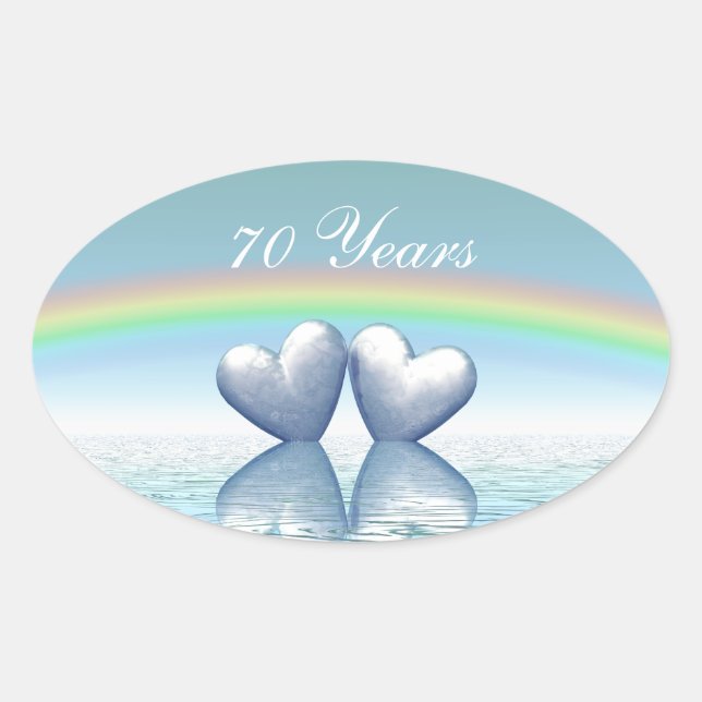 70th Anniversary Platinum Hearts Oval Sticker (Front)