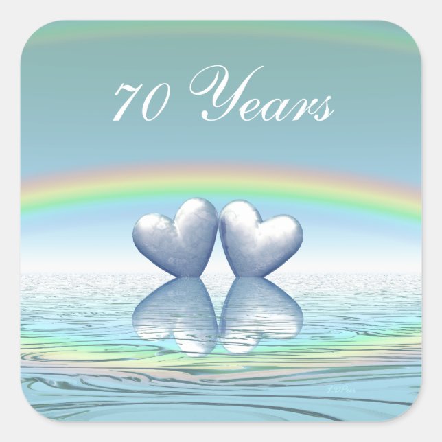 70th Anniversary Platinum Hearts Square Sticker (Front)