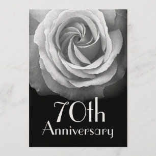 70th Anniversary Silver White Rose Metallic Invitation