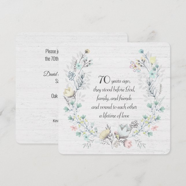 70th Anniversary Wreath On Wood Invitation (Front/Back)