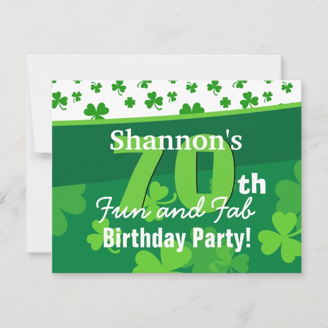 70th Awesome Birthday Green Shamrocks G002G Invitation (Front)