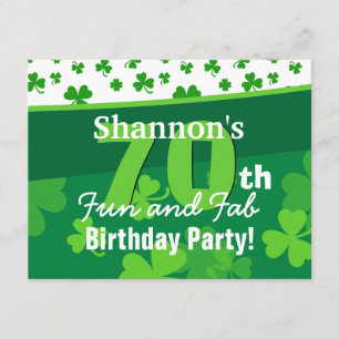 70th Awesome Birthday Green Shamrocks G002G Invitation