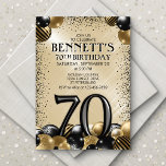 70th Balloons Black Gold Birthday Invitation<br><div class="desc">Bunches and bunches of balloons—this design just doesn't hold back! Featuring bold numbers and elegant typography in a space that's literally overflowing with balloons, this design is an instant party-starter. The gold and black colour scheme and retro typography set a classic, stylish tone for your event. Perfect for the modern...</div>