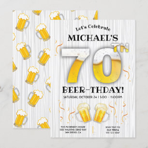 70th Beer Birthday Party Milestone Invitation