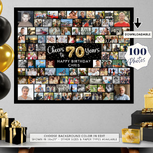 70th Birthday 100 Photos Black Gold Cheers To Year Poster