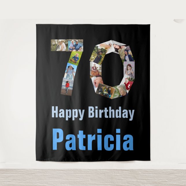 70th Birthday 15 Photos Number 70 Collage Backdrop Tapestry (Front)