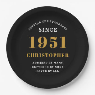 70th Birthday 1951 Black Gold Love Personalised Paper Plate