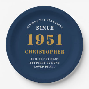 70th Birthday 1951 Blue Gold Love Personalised Paper Plate