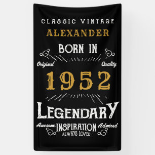 70th Birthday 1952 Add Name Black Gold Legendary Banner