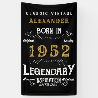 70th Birthday 1952 Add Name Black Gold Legendary Banner