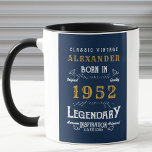 70th Birthday 1952 Add Name Vintage Blue Gold Mug<br><div class="desc">A personalised classic mug design for that birthday celebration. Add the name to this vintage retro style blue, white and gold design for a custom birthday gift. Easily edit the name and year with the template provided. A wonderful custom birthday gift. More gifts and party supplies for that party celebration...</div>