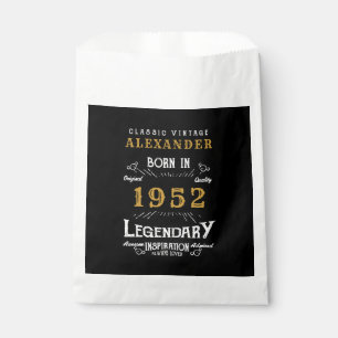 70th Birthday 1952 Black Gold Add Name Retro Favour Bags