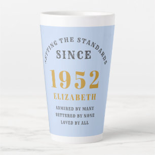 70th Birthday 1952 Elegant Blue Grey Gold Chic Latte Mug
