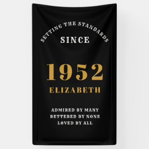 70th Birthday 1952 Elegant Chic Gold Black Banner