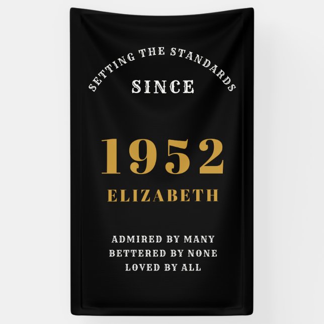 70th Birthday 1952 Elegant Chic Gold Black Banner (Vertical)
