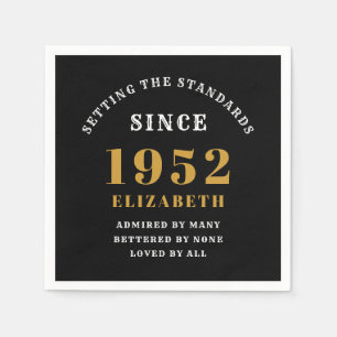 70th Birthday 1952 Elegant Chic Gold Black Napkin