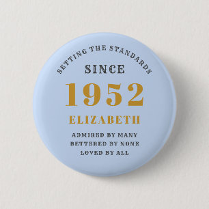 70th Birthday 1952 Elegant Chic Gold Blue Grey 6 Cm Round Badge