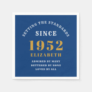 70th Birthday 1952 Elegant Chic Gold Blue Napkin