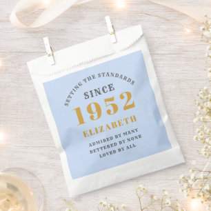 70th Birthday 1952 Elegant Gold Blue Grey Favour Bags