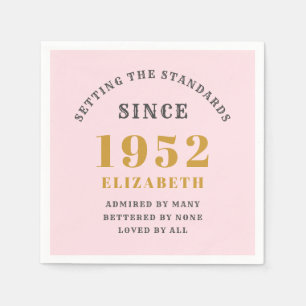 70th Birthday 1952 Elegant Gold Pink Grey Napkin