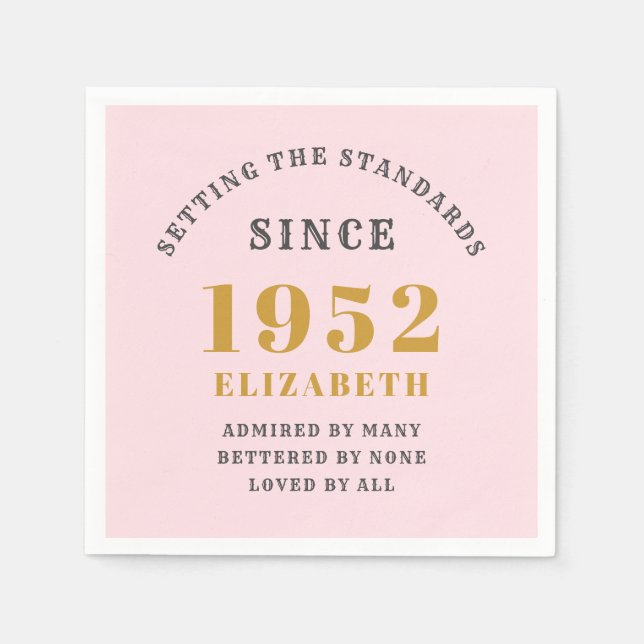 70th Birthday 1952 Elegant Gold Pink Grey Napkin (Front)