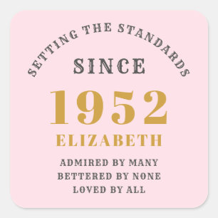 70th Birthday 1952 Elegant Gold Pink Grey Square Sticker