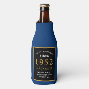 70th Birthday 1952 Name Elegant Black Gold Blue Bottle Cooler