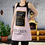 70th Birthday 1952 Name Elegant Black Gold Pink Apron<br><div class="desc">A wonderful birthday black and gold design on an apron for that special celebration. Easily customise the text using the template provided. Part of the setting standards range of birthday supplies.</div>