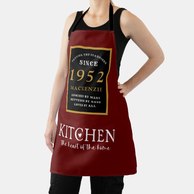 70th Birthday 1952 Name Elegant Black Gold Red Apron (Insitu)